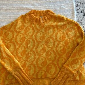 Free People Yellow and Orange Cowl Neck Sweater